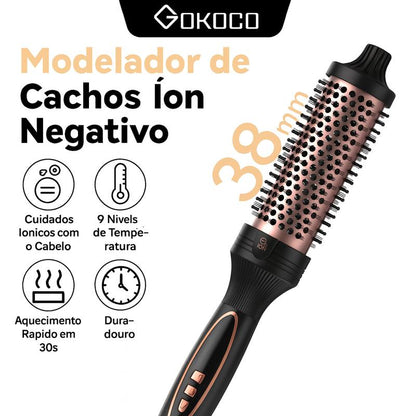 Escova Modeladora GOKOCO 38mm Íons Negativos, 9 Temperaturas, Cerâmica