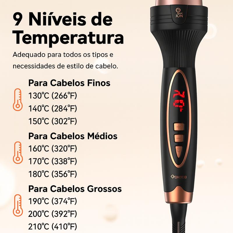 Escova Modeladora GOKOCO 38mm Íons Negativos, 9 Temperaturas, Cerâmica
